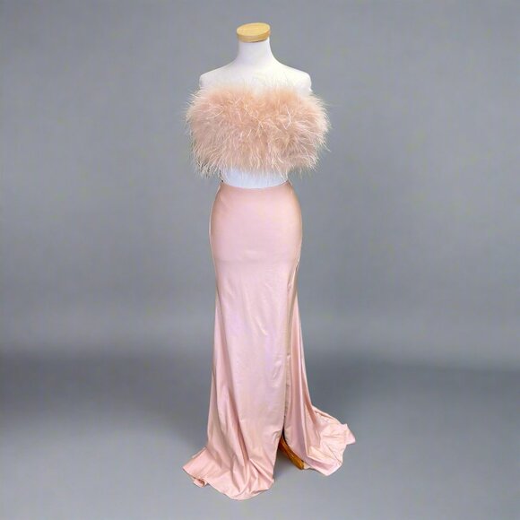 Alyce Paris cameo pink dress with feathers, size 6, NEW WITH TAGS! - Picture 1 of 3